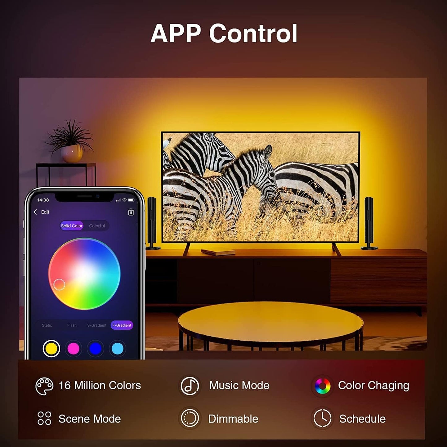 Syslux Smart LED Light Bar, RGB Smart LED Lamp with 21 Dynamic Modes and Music Sync Modes, TV LED Backlight, Mood Lighting, Ambient Lighting for Gaming, Movies, PC, TV, Room Decoration