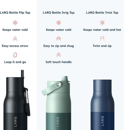 LARQ Bottle Flip Top 25oz - Insulated Stainless Steel Water Bottle with Straw | Thermos, BPA Free | Reusable Water Bottle for Sports, Gym, and Travel | Keep Drinks Cold for 24 Hours, Obsidian Black