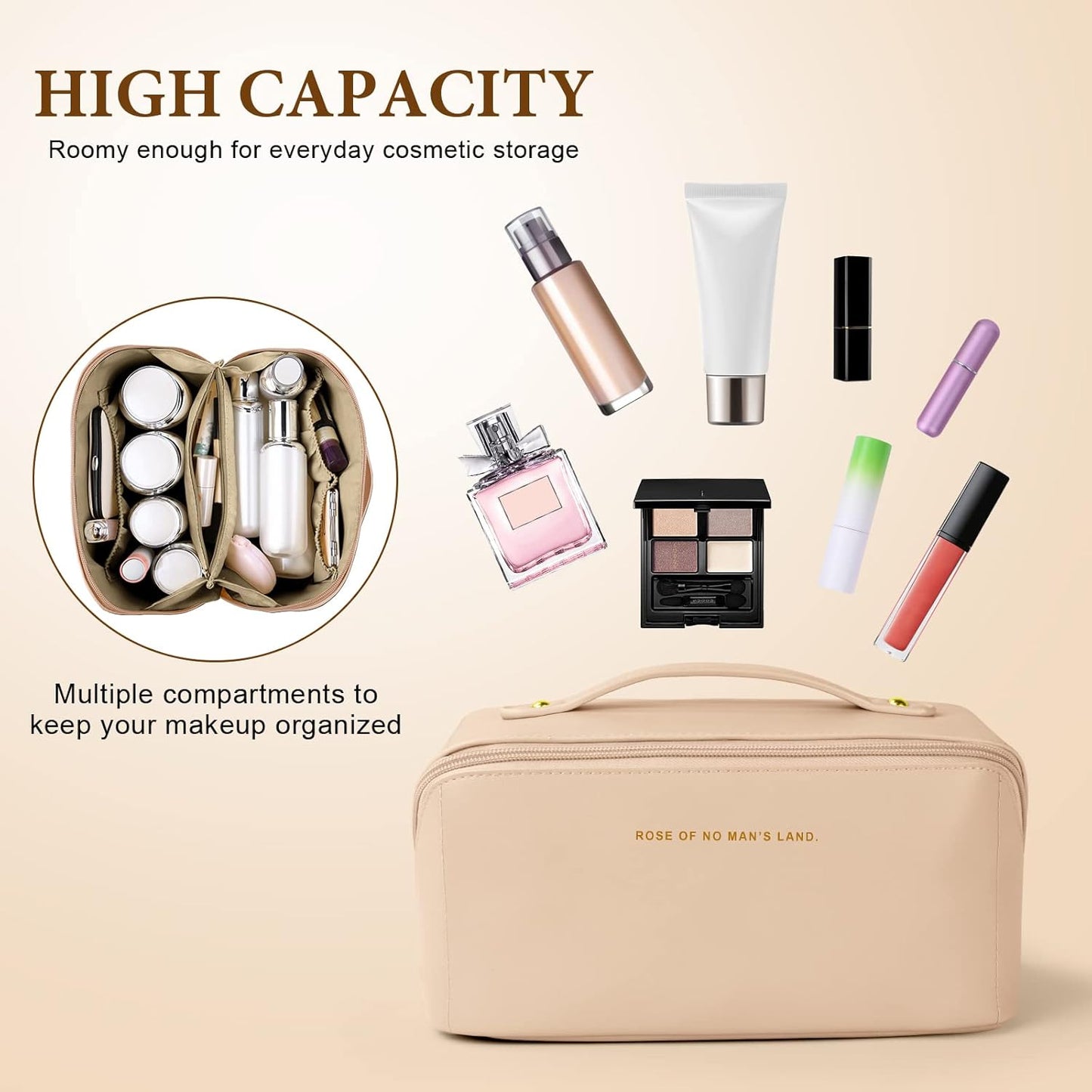 Aucuu Travel Cosmetic Bag, Travel Beauty Case for Women, Travel Cosmetic Bag, Cosmetic Bag for Women, Soft PU Leather, Portable Waterproof Toiletry Bags, #1 Pink-A