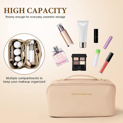 Aucuu Travel Cosmetic Bag, Travel Beauty Case for Women, Travel Cosmetic Bag, Cosmetic Bag for Women, Soft PU Leather, Portable Waterproof Toiletry Bags, #1 Pink-A