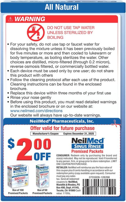 NeilMed NasaFlo Unbreakable Neti Pot with 60 Premixed Packets