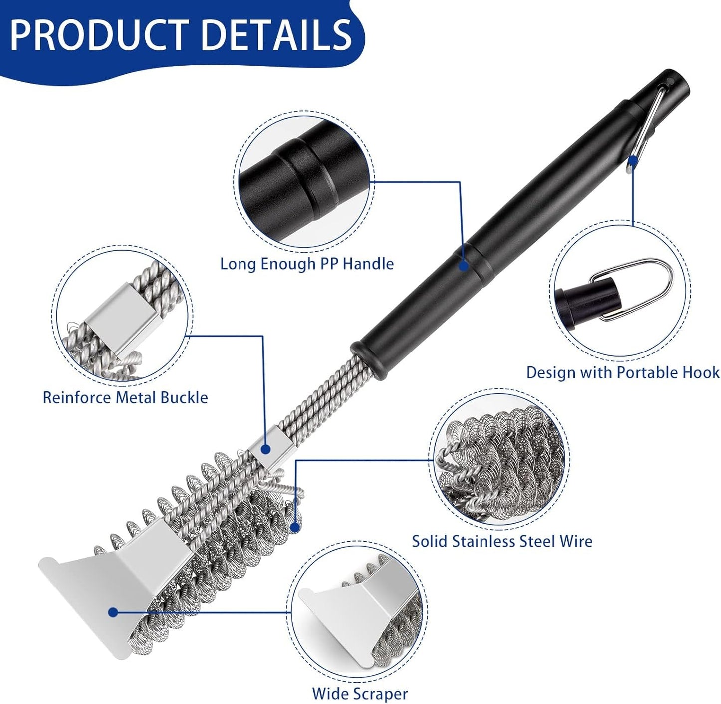 BBQ Grill Brush, 360°Clean 17 Inch Bristle Free Barbecue Brush, Stainless Steel Scraper BBQ Cleaning Brush, BBQ Accessories for Most Stainless Steel, Gas, Infrared, Iron & Porcelain Barbecue Grates