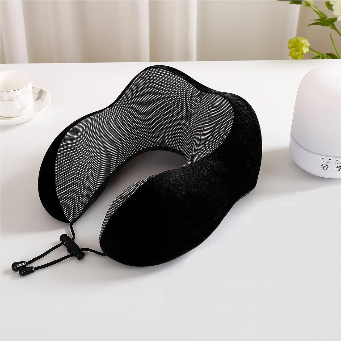 ZHCHG 2 Pack Travel Pillow, Best Memory Foam Neck Pillow for Airplane, Head Support Comfortable Pillow for Sleeping Rest, Train, Car & Home Use -Black