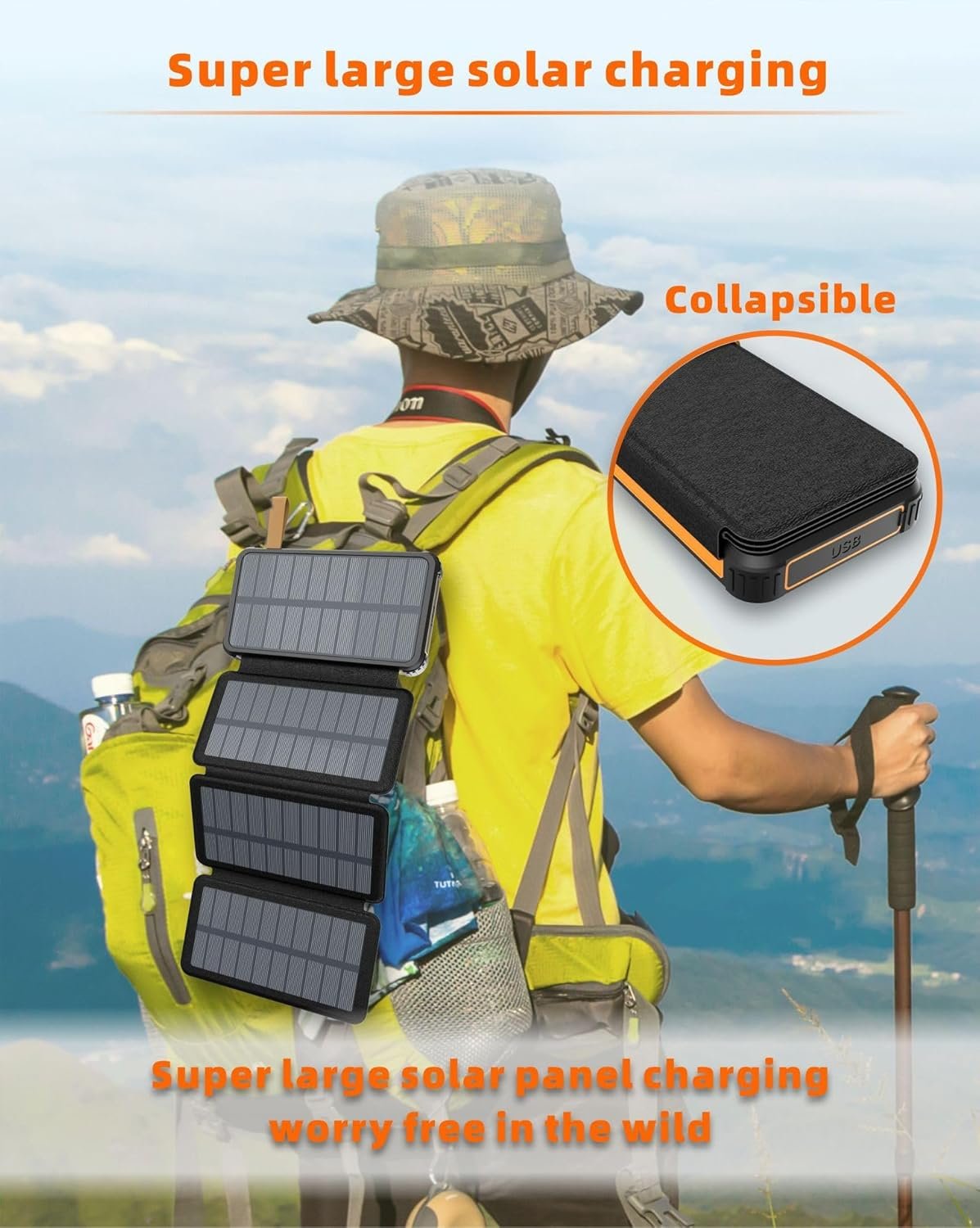 Foldable solar power bank – lightweight and portable | one-touch unfolding | large capacity and multiple outputs – suitable for outdoor camping and long-distance travel (Wireless charging,black)