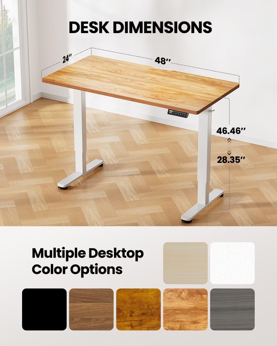 ErGear Electric Standing Desk, 48‘’x24‘’ Height Adjustable Sit Stand up Desk, 4 Memory Computer Home Office Desk Standing Table with Splice Board (Light Vintage Brown)