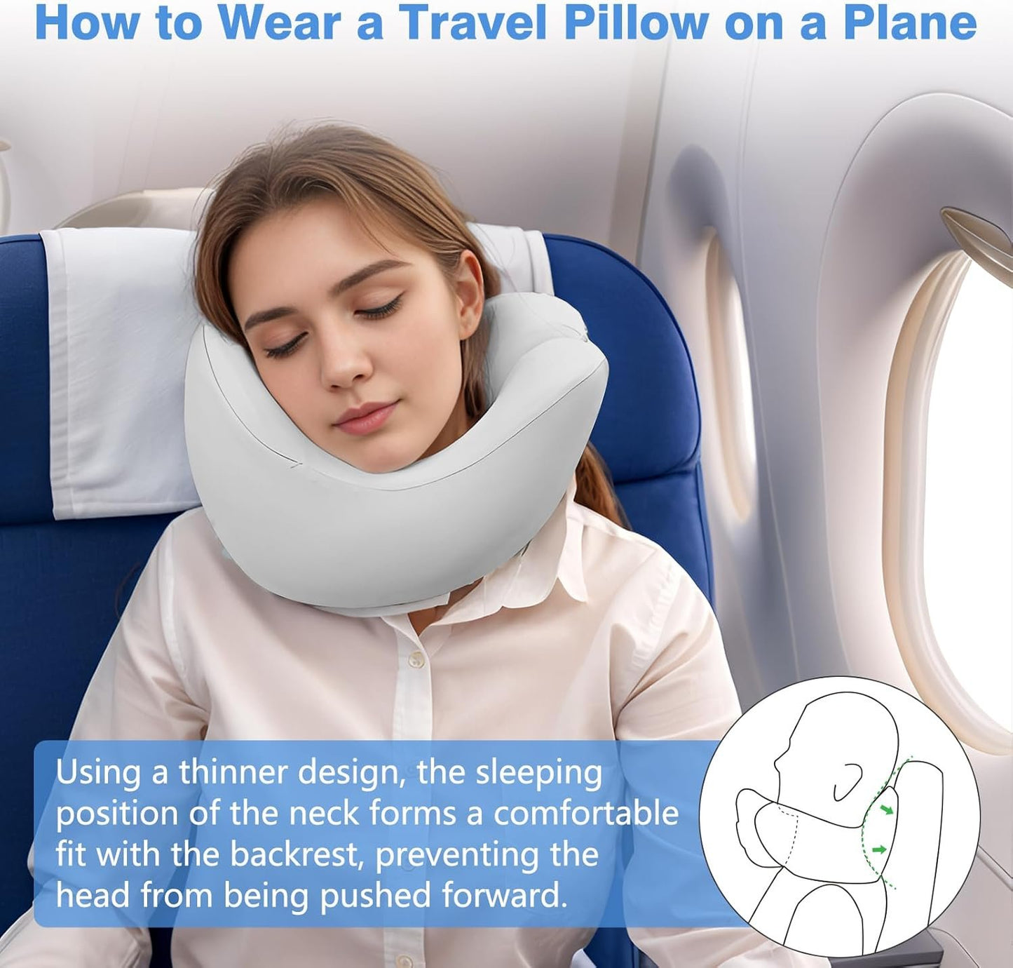 jiaao 2 in 1 Neck Pillow Airplane, Ergonomic Memory Foam Travel Neck Pillow, Travel Essentials with 3D Eye Masks, Earplugs, and Portable Drawstring Bag, U Shape Neck Support for Traveling, Car, Home