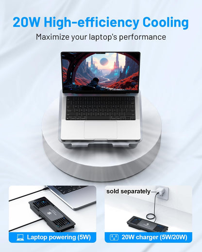 METFUT Laptop Cooling Stand with Detachable Thermoelectric Cooler, Adjustable Height & Angle, 360 Rotation Base, Carbon Steel Framework, Ultra-Quiet & Super Sturdy for up to 16” Laptop (Grey)