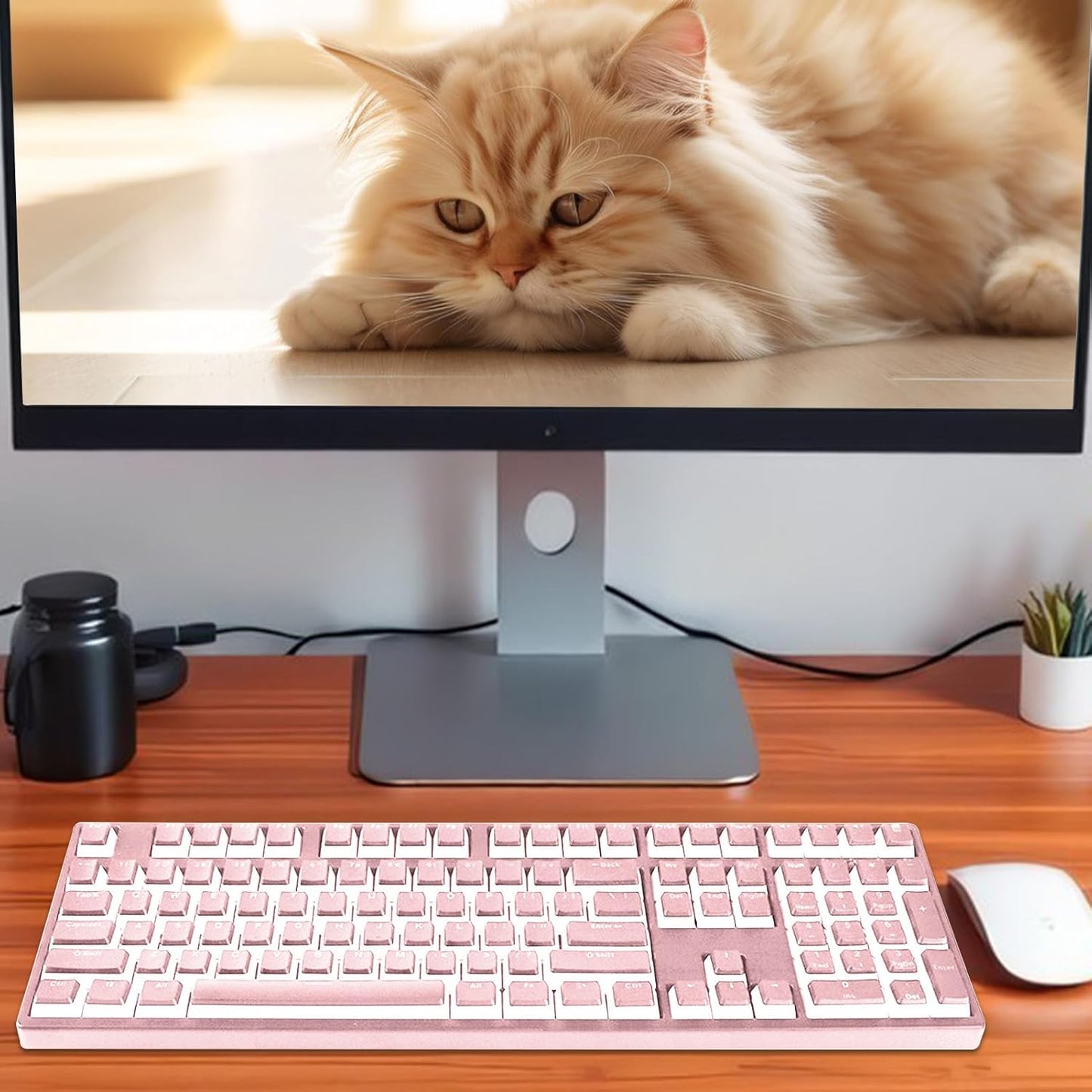 Backlit Keycaps Set, Aesthetic Mechanical Keyboard Keycaps, Replacement Kit for Gamings Streamers and Typing Enthusiasts Collection, 20x18x3cm Black White Light Pink