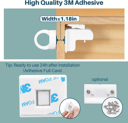 Inaya Magnetic Cabinet Locks for Baby Proofing, Child Proof Magnet Locks for Cabinets & Drawers with Invisible Design, 3M Adhesive, 6 Locks & 1 Key, No Drill & Tools Needed