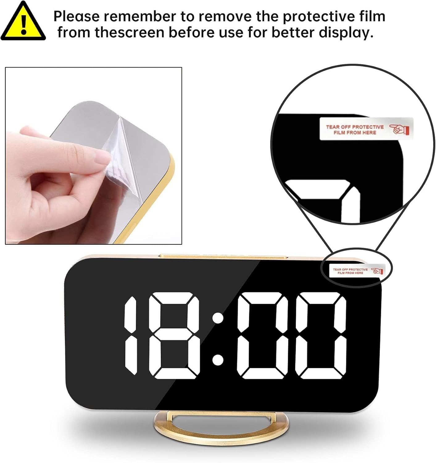 Digital Alarm Clock,7 in LED Mirrored Clocks Large Display,with 2 USB Charger Ports,Auto Dim,Night Mode,Modern Desktop Electronic Clocks for Bedroom Home Office Decor - Gold