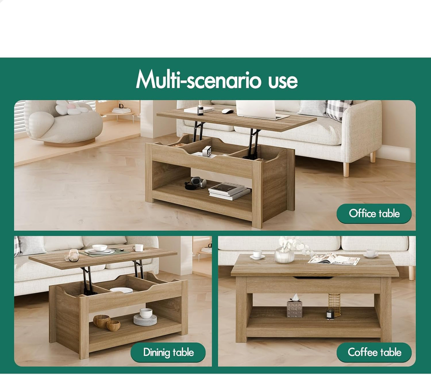 ALFORDSON Lift Top Coffee Table with Hidden Compartment and Open Shelf, Rising Tabletop Dining Table for Living Room Office Reception, Convertible Center Table, Black