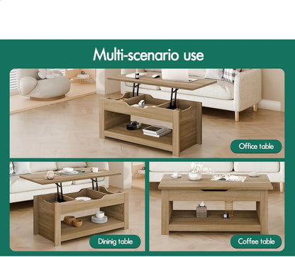 ALFORDSON Lift Top Coffee Table with Hidden Compartment and Open Shelf, Rising Tabletop Dining Table for Living Room Office Reception, Convertible Center Table, Black