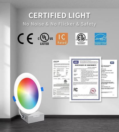Smart LED Recessed Lighting 6 Inch, IC Rated & ETL Certified Recessed Ceiling Light, RGB & Cool & Warm White Dimmable Color Changing Downlight Work with Alexa/Google, Sync to Music, 1200Lumen,6 Pack