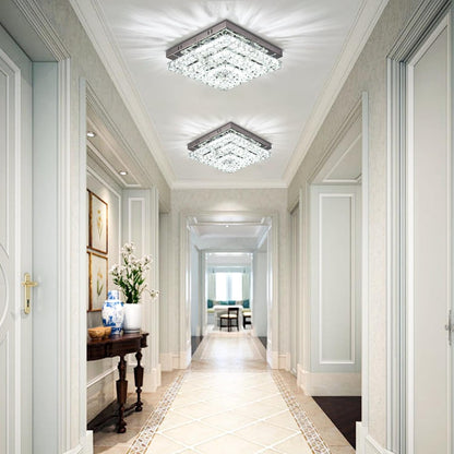 Cainjiazh 11.8 inch Crystal Chandelier LED Flush Mount Crystal Ceiling Light Modern Crystal Chandelier Square Ceiling Light for Bedroom Hallway Kitchen Office Without Remote Control