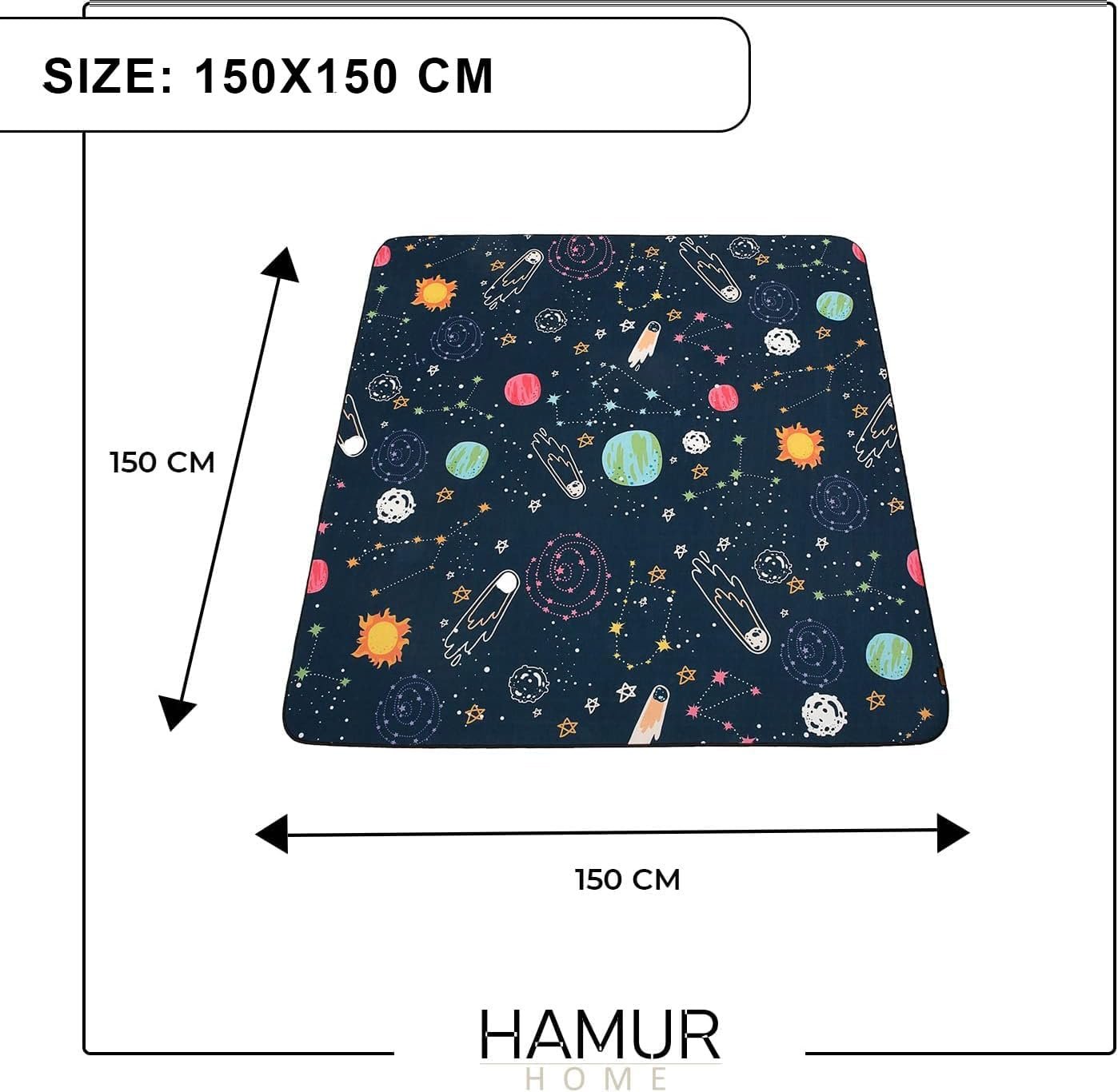 HAMUR HOME Children's Play Mat, Non-Slip Play Mat, Foldable Crawling Mat, 150 x 150 cm, for Children's Rooms, Playrooms, Washing Machines (Space)