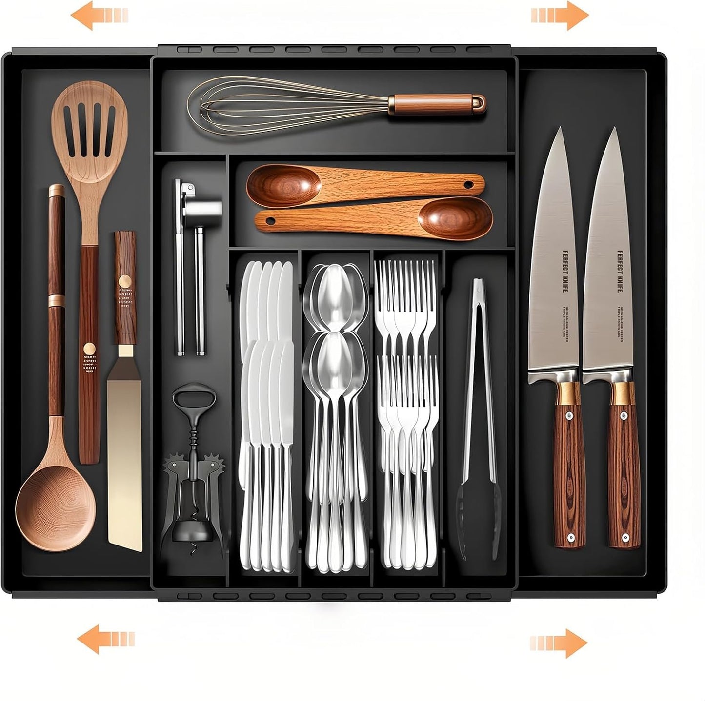 Cutlery Drawer Organizer,Expandable Large Utensil Tray,Adjustable Silverware and Flatware Holder for Kitchen Silverware Drawer Organizer and Cutlery Flatware Organizer Utensil Tray