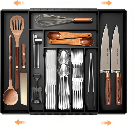 Cutlery Drawer Organizer,Expandable Large Utensil Tray,Adjustable Silverware and Flatware Holder for Kitchen Silverware Drawer Organizer and Cutlery Flatware Organizer Utensil Tray