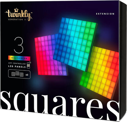 Twinkly Squares Extensions â€“ App-Controlled LED Panels with 64 RGB (16 Million Colors) Pixels. Black. 3 Extension Tiles, Work with Twinkly Squares Starter Kit. Indoor Smart Home Lighting Decoration