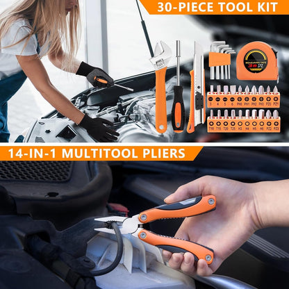 HLWDFLZ Car Emergency Kit - Portable Air Compressor, Roadside & Winter Travel Assistance, Safety Kit for Cars & Trucks (Orange)