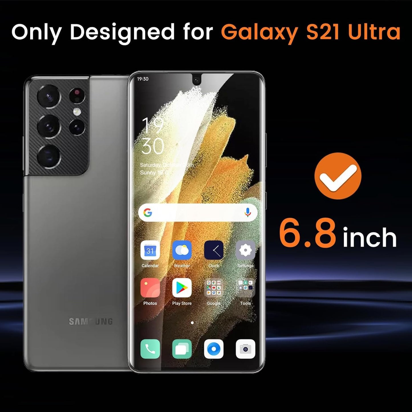 Lesakit 2 Pack Privacy Screen Protector for Samsung Galaxy S21 Ultra 6.8 inch, Anti Spy TPU Flexible Screen Protector [Support Fingerprint ID], True 28°, High Sensitivity, Case Friendly