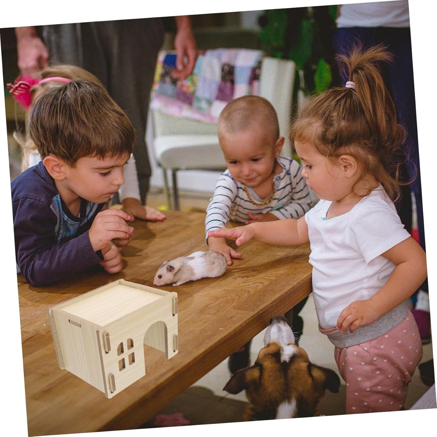YARNOW Small Animal Hideout Villa Wooden Home for Hamster Guinea Pig Chinchilla Rat Mouse Gerbil Bunny Stylish and Secure Hideaway Feeding Watering Station