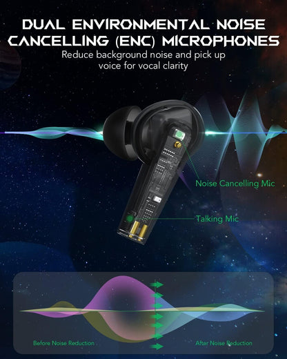 Black Shark Bluetooth Earbuds with 0.035s Ultra-Low Latency, Dual Environmental Noise Cancelling Microphones, Wireless Earbuds Gaming Earphones with Bluetooth 5.3, IPX5 Waterproof, 28h Listening Time