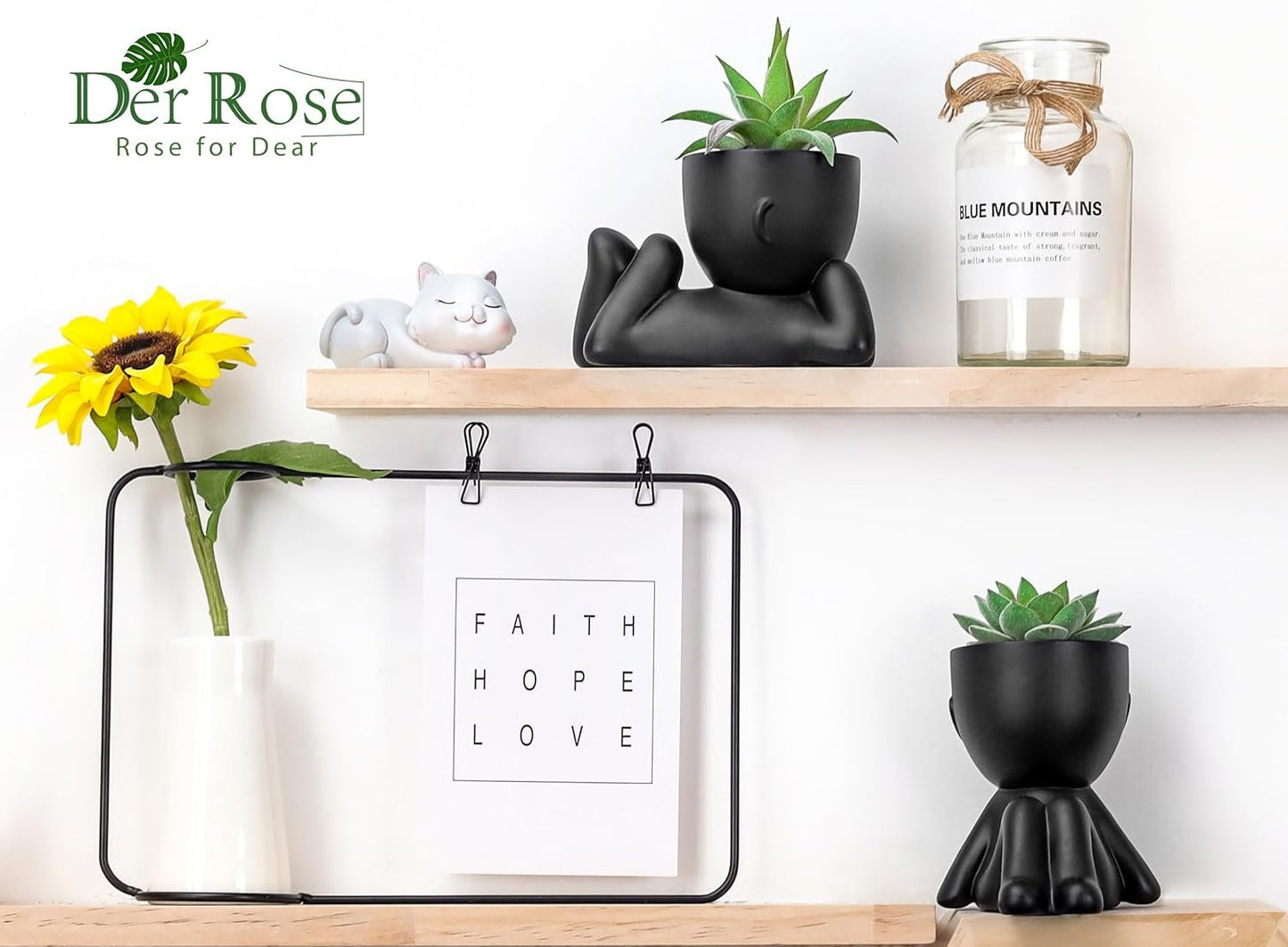 Der Rose Set of 2 Fake Plants Artificial Succulent Plants for Office Desk Accessories Black Bathroom Home Room Aesthetic Shelf Decor Indoor