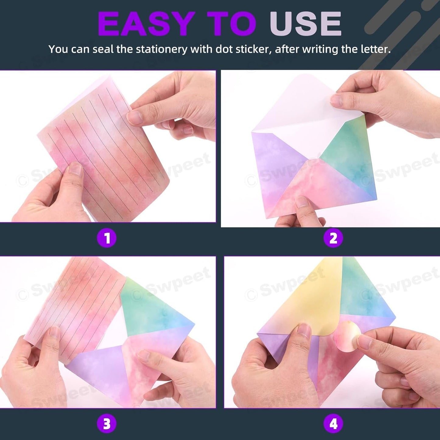 Swpeet 200Pcs 10 Designs Watercolor Stationery Set, Including 50pcs Watercolor Lined Stationery Paper, 50pcs Envelopes and 100 Stickers Ideal for Writing Poems Lyrics Wedding Invitations