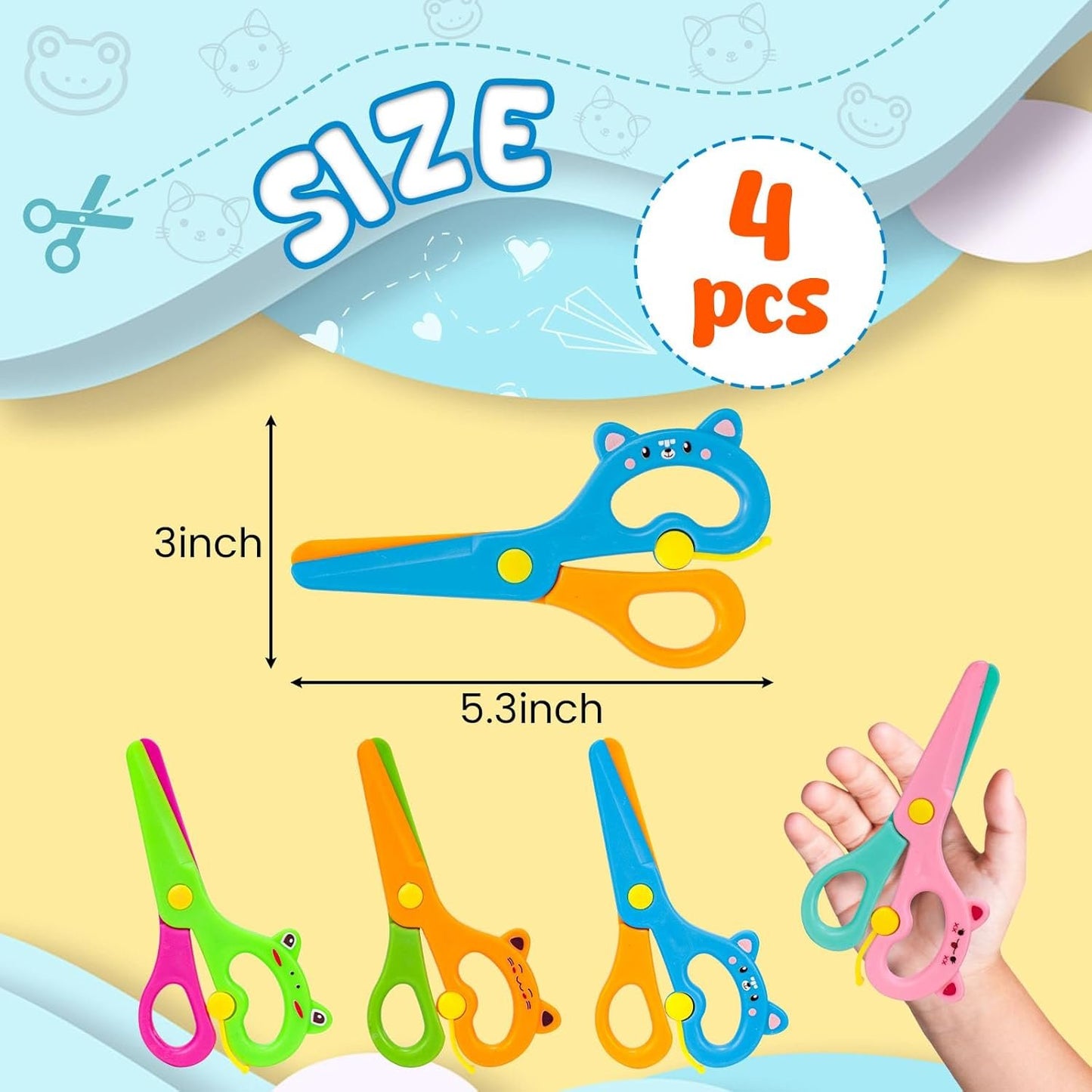 LOVESTOWN Toddler Safety Scissors, 4PCS Blunt Tip Adaptive Cute Training Scissor for Kids & Children, Playdough Tools Cutting Skills Preschool Training Activity, Construction Paper Cutting Art Crafts