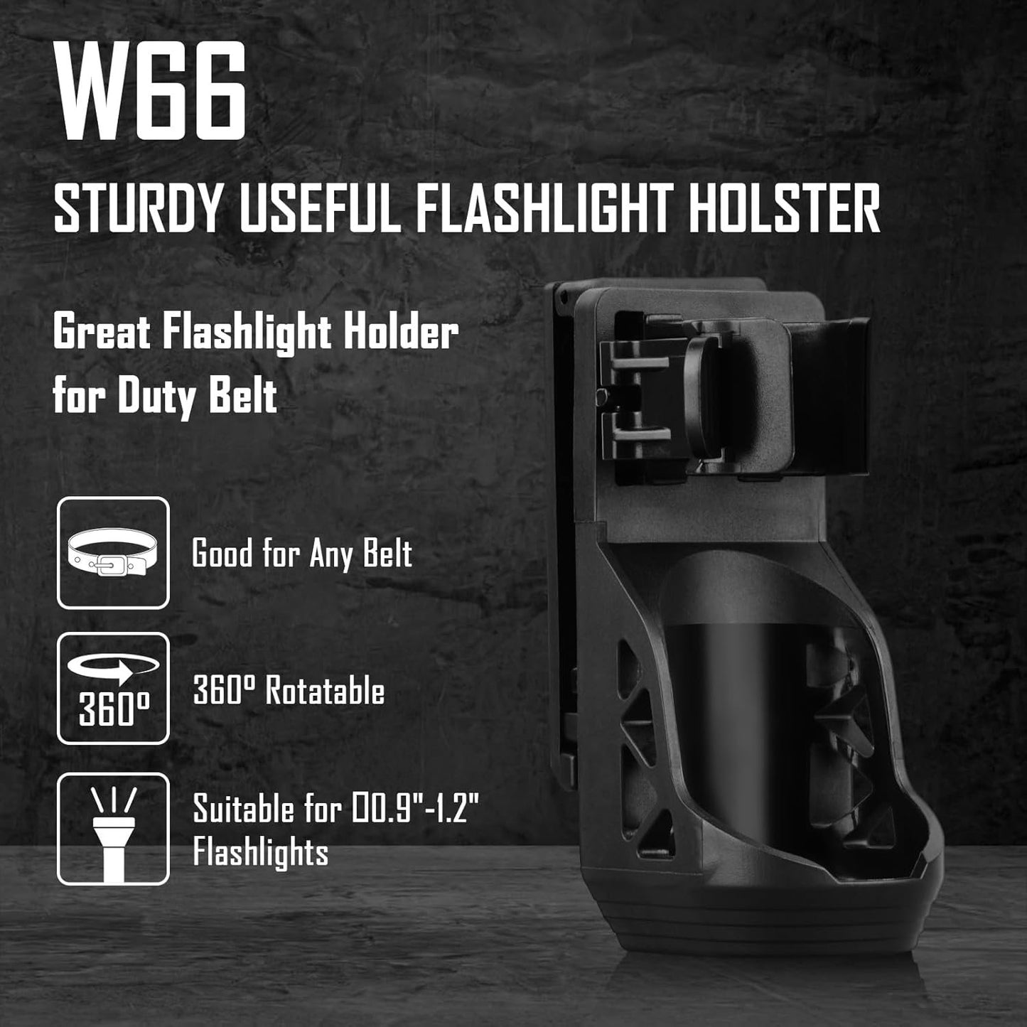 FandyFire Tactical Flashlight Holster, Rotatable Flashlight Holster for Duty Belt, Flash Light Holder with Lever Side Lock System, Only Suitable for 0.9"-1.2" Diameter Flashlights W66