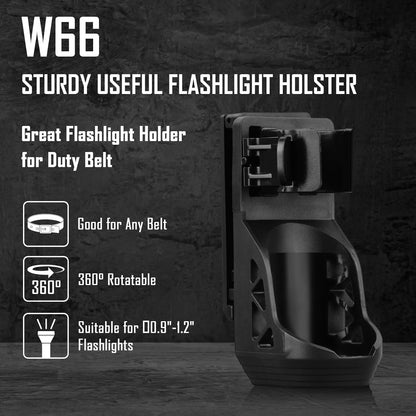 FandyFire Tactical Flashlight Holster, Rotatable Flashlight Holster for Duty Belt, Flash Light Holder with Lever Side Lock System, Only Suitable for 0.9"-1.2" Diameter Flashlights W66