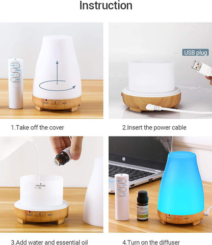 Aromatherapy Air Humidfier Aroma Diffuser Essential Oil Diffuser with Remote Control Led Night Light for Home White