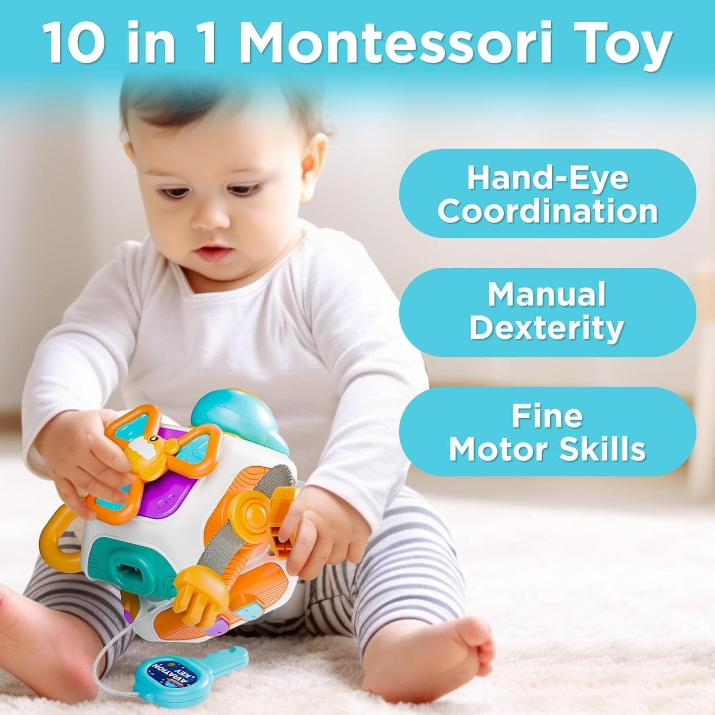 Baby Busy Board Cube, Montessori Sensory Toys for Toddlers Infant Carseat Plane Travel Toy, Educational Learning Activities, Baby Gift 18 Months Old Boy Girl