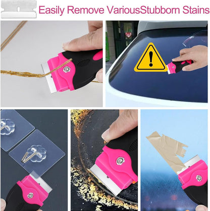 Blade Scraper, Metal & Plastic Razor Blades, Multi-Purpose Razor Blade Tool, Glass Window Scraper for Cleaning Cooktop, Decal, Car Sticker Remover (Double-Ended Spatula)