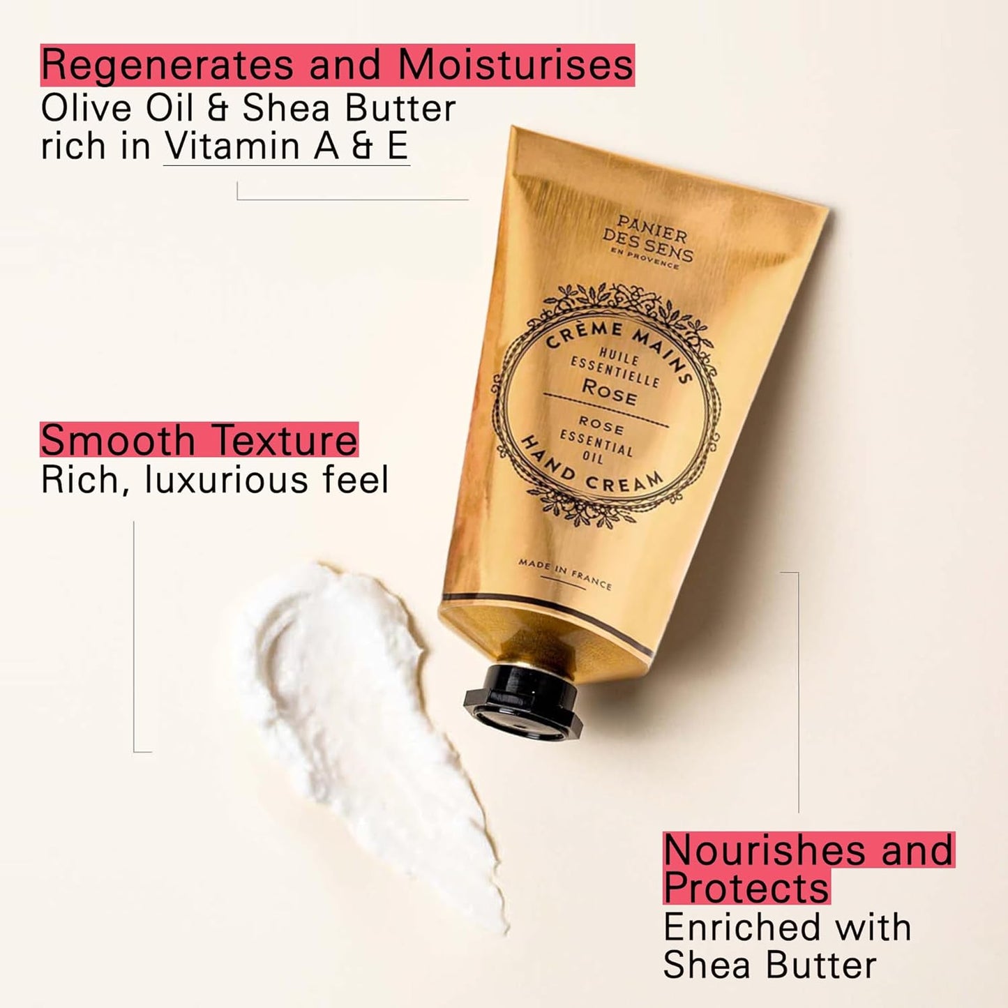 Panier des Sens Dry Cracked Hand Cream with Shea Butter Rosa - Moisturizing Hand Cream - Made in France 97% Natural - 2.6 floz/75 ml