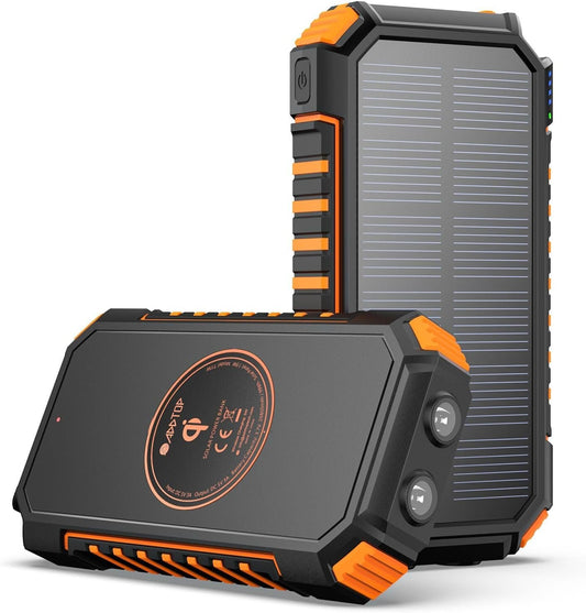 A ADDTOP Solar Charger Power Bank 26800mAh, Wireless Portable Charger Fast Charging QC 3.0 External Battery with 4 Outputs & Flashlight Phone Chargers for Phone, Tablet and Camping Outdoor