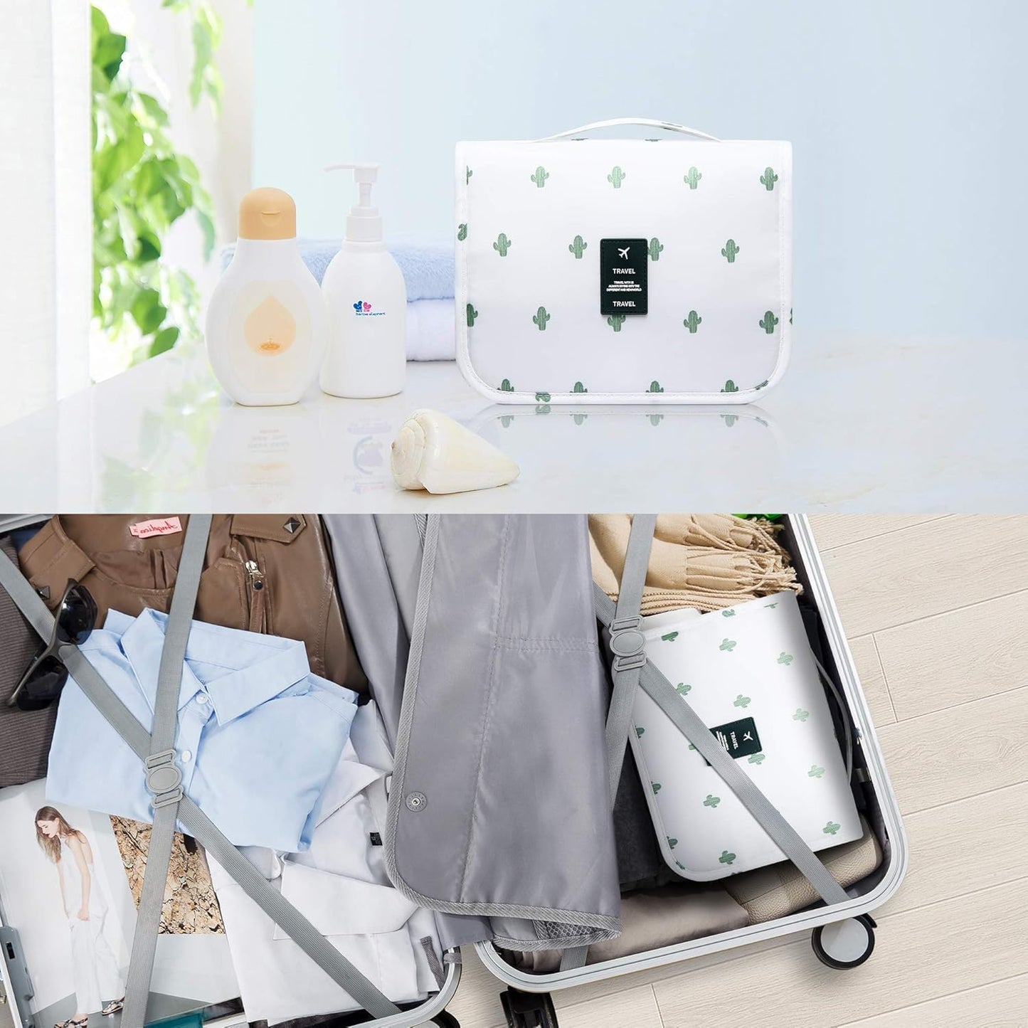 Hanging Toiletry Bag for Travel Cosmetic Makeup Organzier Waterproof Bathroom Shower Bag for Women and Men Cactus (Cactus, 23 * 18.5 * 8.5CM)