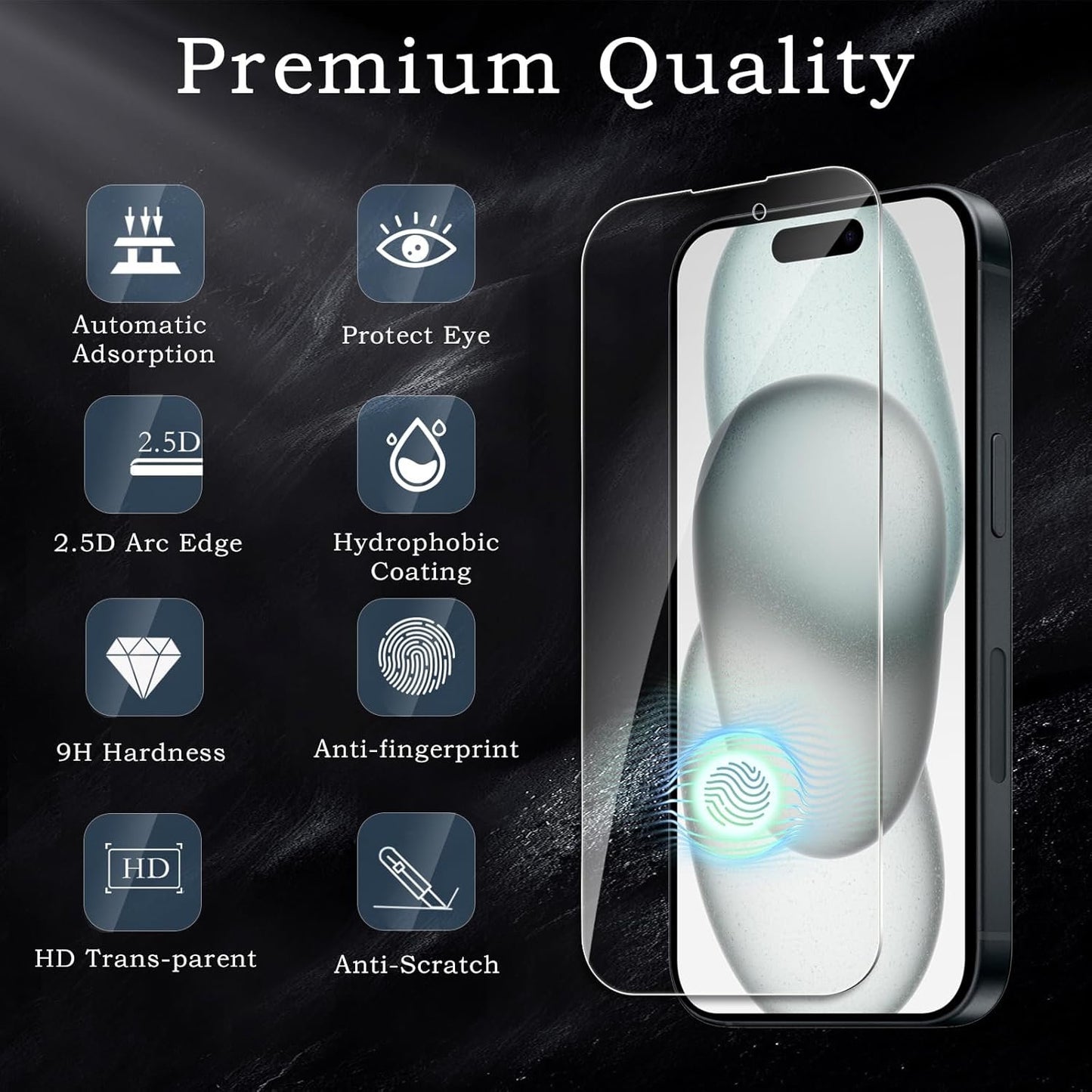 Screen Protector for Apple iPhone 15, Tempered Glass Film, Ultra HD 9H Hardness Case Friendly Anti Scratch Bubble Free Ultra Resistant Oil-Resistant Shatter Protection, 3-Pack