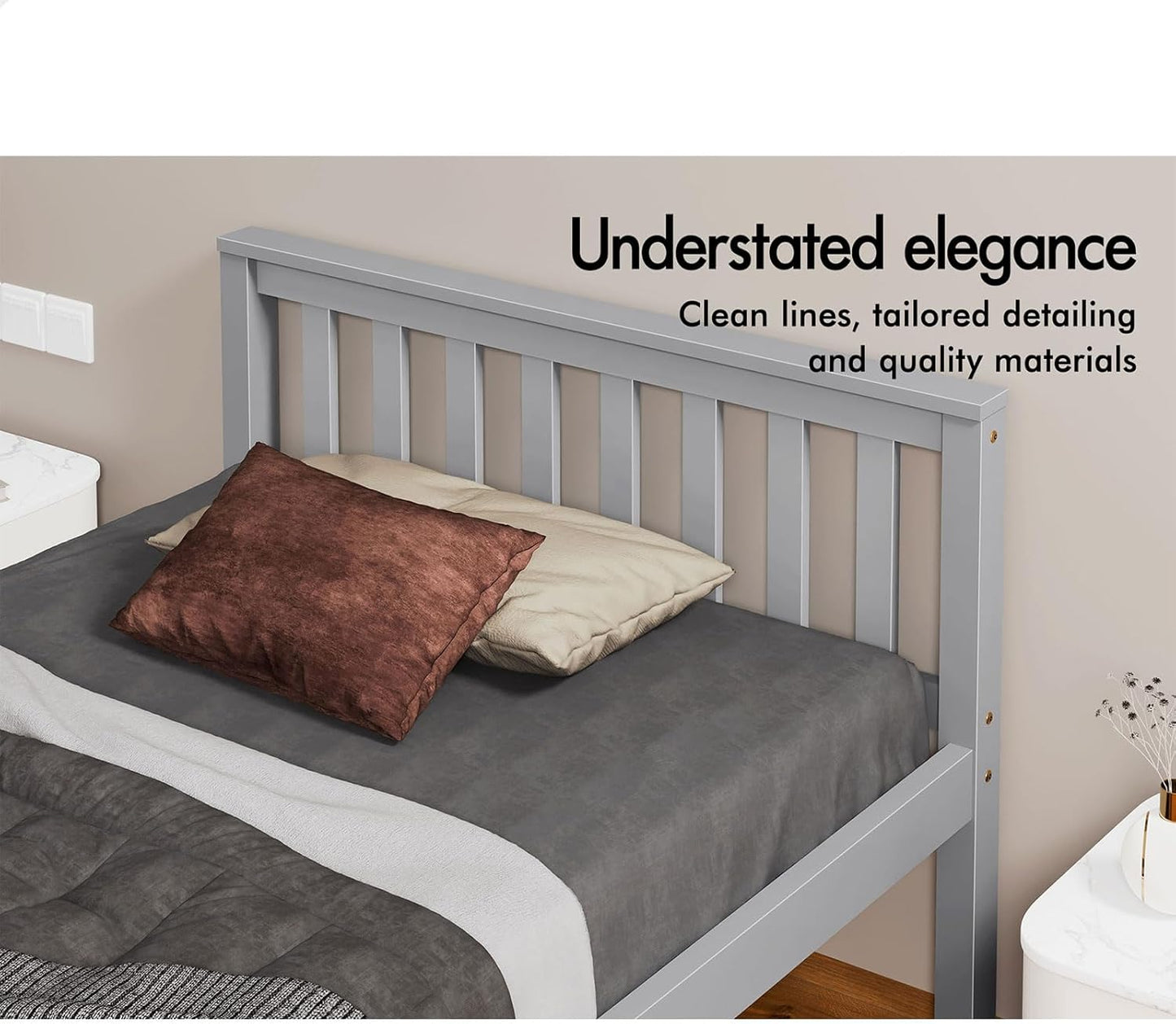 ALFORDSON King Single Size Wooden Bed Frame Base Fabiano Series with Headboard & Tailboard, Slatted Design with Solid Pine Wood Construction for Home Bedroom, Modern Scandinavian Style, Grey