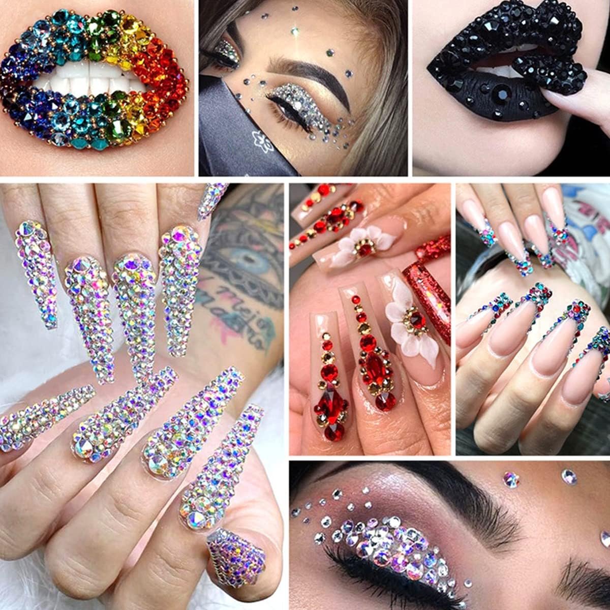 Yatinkim 810pcs Red Nail Art Rhinestones Set Crafts Eye Face Gems Nail Jewels Manicure Charms Design Makeup Supplies Accessories Shiny Wax Pencil