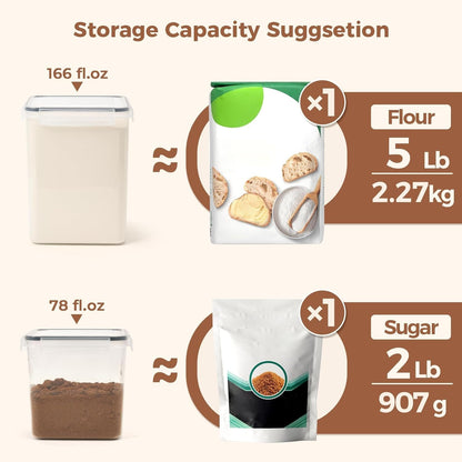 ComSaf Flour Cereal Storage Containers Set of 3 (5.2L/166oz) (2.5L/78oz*2), Large Airtight Food Storage Containers with Lids, Plastic Canisters Sets for Kitchen, Pantry Organizers for Rice and Baking