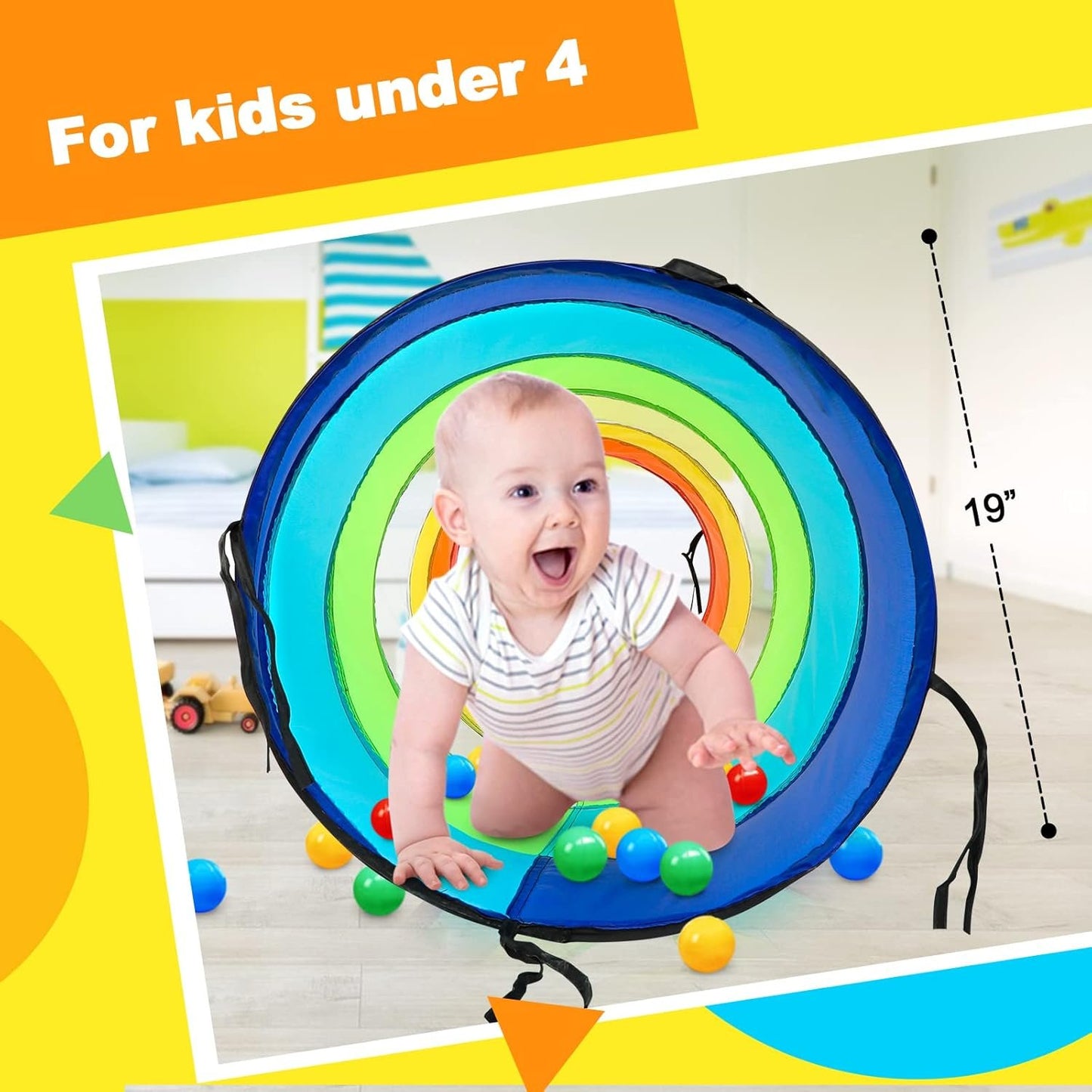 Tunnels for Kids to Crawl Through Pop Up Kids Play Tunnel for Toddlers Infant Children or Pets with Breathable Mesh Collapsible Baby Gift for Boy Girl Toddler Toys Indoor and Outdoor Games (Rainbow)