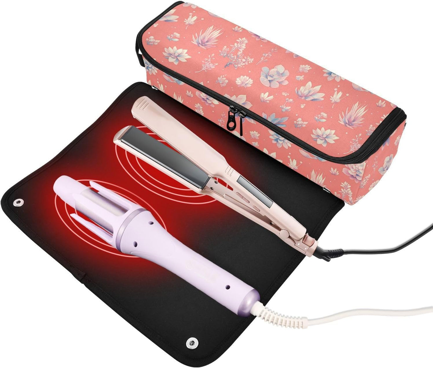 Borsa da viaggio per strumenti per capelli grasse carina e tappetino resistente al calore, borsa da viaggio organizer per utensili caldi e accessori per la cura dei capelli, essenziali da viaggio per