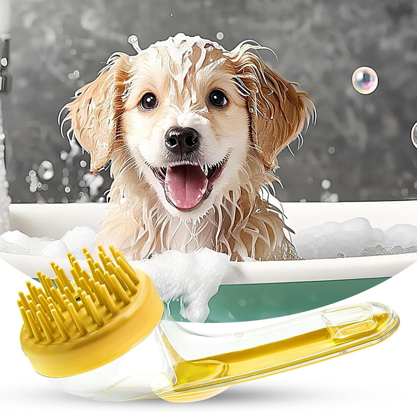 Dog Bath Brush, Pet Massage Brush with Shampoo Dispenser, Reusable Silicone Bristles, Gentle Cat Comb Cleaner, 7.48x2.76x3.74 Inches, Ideal for Small Animals, Kitten, Puppy