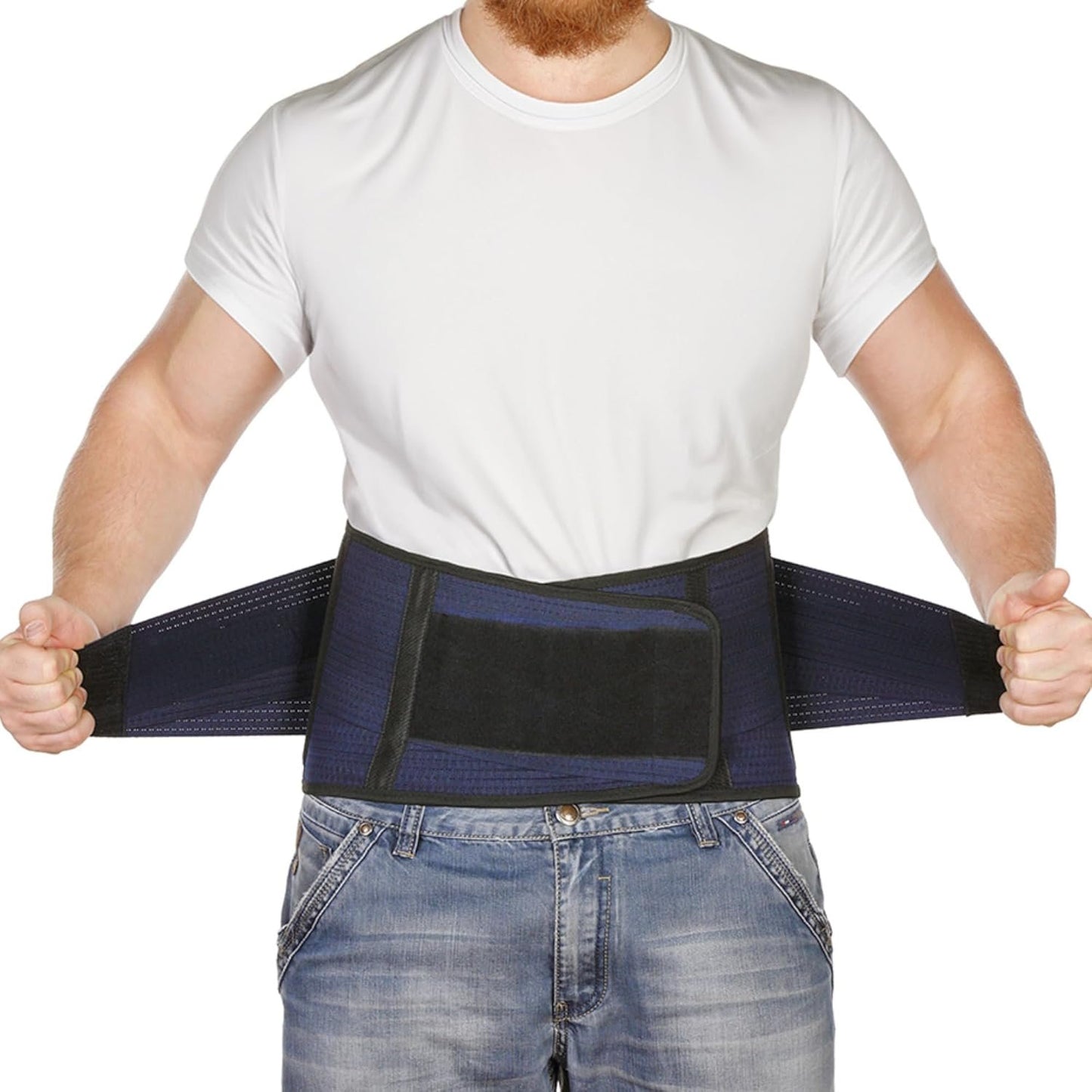 AVESTON Back Support Lower Back Brace for Back Pain Relief: Thin Breathable Rigid 6 ribs Adjustable Lumbar Support Belt for Men/Women Keeps Spine Straight and Safe – Belly size 46-52" XLarge
