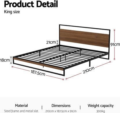 Artiss King Metal Bed Frame with Headboard(Base Only), Metal Platform Bed with Easy Assembly, 300kg Capacity Heavy-Duty Metal Slats with Under Bed Storage for Master Bedroom/Guest Room, Black