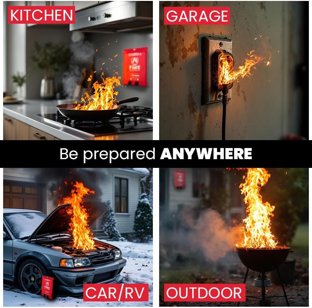 Rescue+ Emergency Fire Blankets – 2 Pack, 40” x 40” Fiberglass Flame Retardant Safety Blanket for Home, Kitchen, Workplace, Travel, Camping, and Car Emergencies