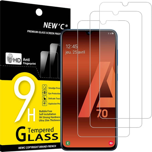 NEW'C 3 Pack Designed for Samsung Galaxy A70 Screen Protector Tempered Glass,Case Friendly Scratch-proof, Bubble Free, Ultra Resistant