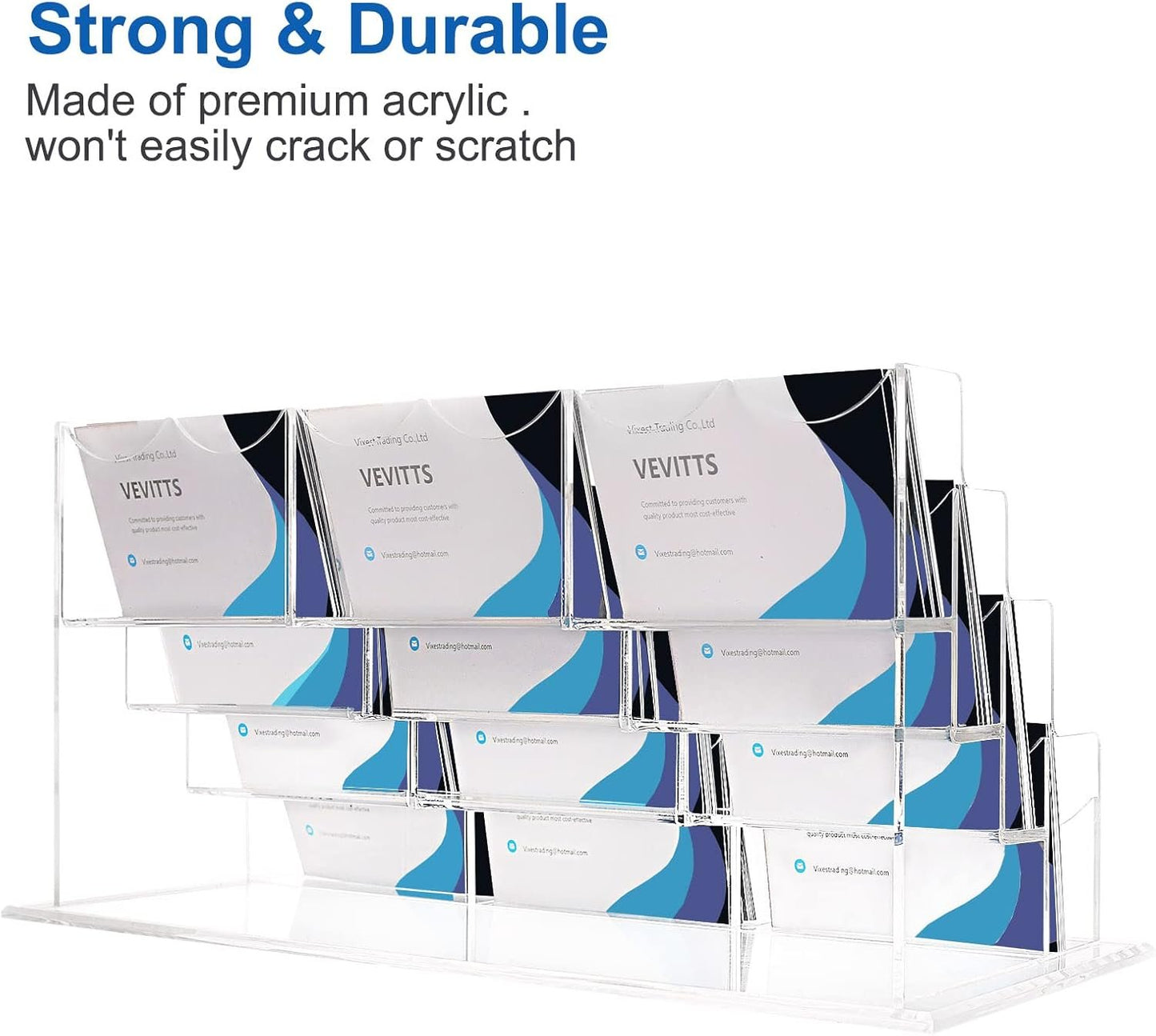 Vevitts Acrylic Business Card Holder, Clear Desktop Card Stand, 4 Tiers 12 Slots