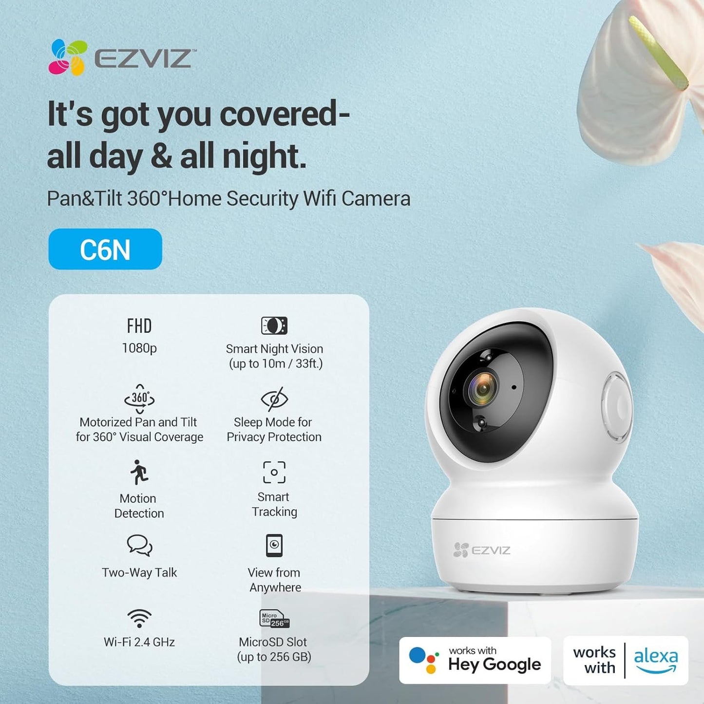 EZVIZ Security Camera,1080P HD Indoor WiFi Camera, Pan/Tilt 360Â° Home Surveillance IP Camera, Baby/Pet Monitor, Smart Tracking, Motion Detection, Night Vision, 2-Way Audio, Works with Alexa (C6N 2PK)